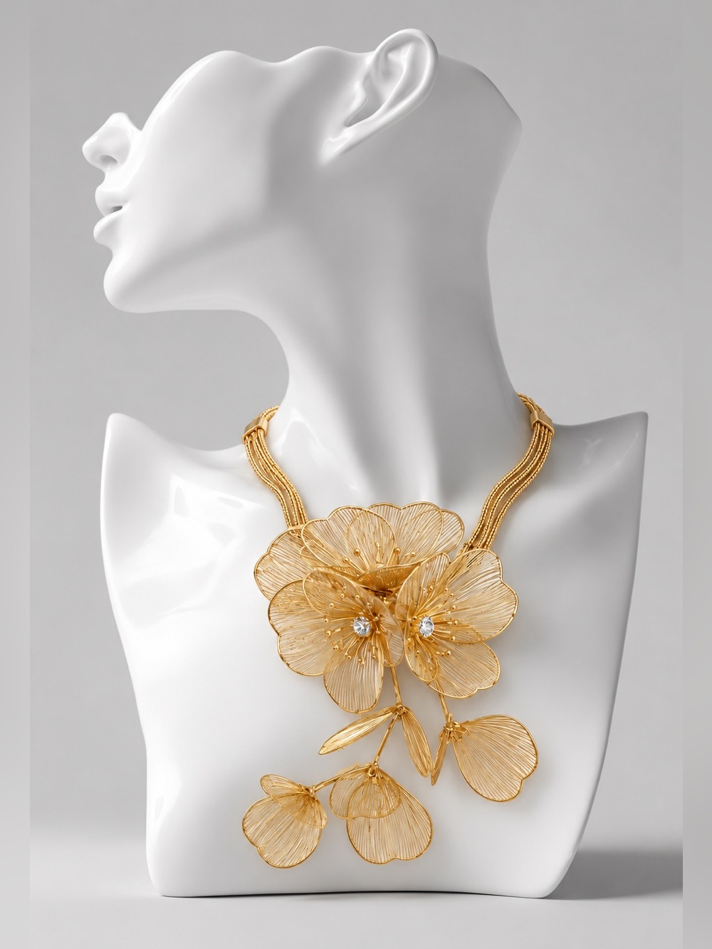 Anthropologie Gold Floral Statement Necklace